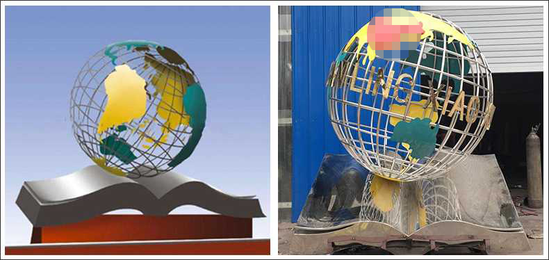 不銹鋼地球，景觀地球雕塑，學校地球儀擺件